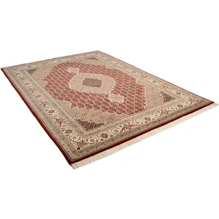 THEKO Orientteppich "Mahi Tabriz" rechteckig 12 mm Höhe handgeknüpft, Material: 80%Wolle, 20% Seide, mit Fransen, rot, creme