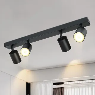 Glitzerlife Deckenstrahler 4 Flammig Deckenlampe Schwarz - Deckenleuchte GU10 Deckenspot Modern Schwenkbar 350° MAX.25W Küchenlampe Spot für Wohnzimmer Schlafzimmer Küche Flur