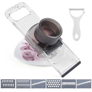 Belle Vous Verstellbarer 6-in-1 Gemüsehobel - Küchen Mandoline Schneider aus Edelstahl für Kartoffeln Zwiebeln Obst - Küchenhobel verstellbar - Gemüseschneider - Vegetable Slicer