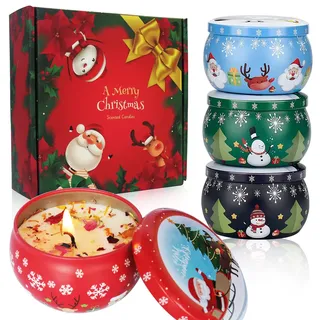 Duftkerzen-Set 4 Stück, Weihnachten Duftkerzen Geschenkset, Natürliches Sojawachs Duftkerzen, Entspannung Geschenk für Frauen,Candles Set für Weihnachten Geburtstag Valentinstag Muttertag