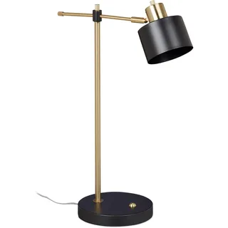 Relaxdays Schreibtischlampe Retro, verstellbar, E27, Tischlampe Büro & Arbeitszimmer, Metall Tischleuchte, schwarz/gold
