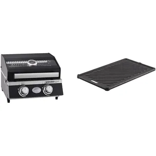 RÖSLE Gasgrill BBQ-Portable VIDERO G2-P tragbarer Tischgrill mit 2 Edelstahlbrennern & Grillplatte VIDERO G2-P Hochwertige Grillplatte aus Gusseisen für Fleisch und kleine Grillstücke