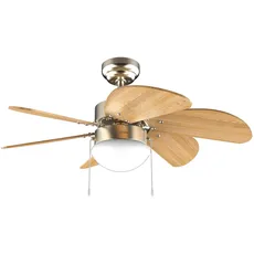 Cecotec Deckenventilator mit Licht EnergySilence Aero 360 Gold&Holz 50W, Durchmesser 36" (92cm), 3 Geschwindigkeiten, 6 umschaltbare Flügel, Winter-Sommer-Modus, Einzelgebrauch, Kettenschalter