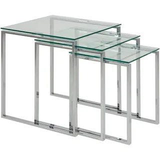 Actona Beistelltischset Katrine, Klar, Chrom, Glas 3-teilig, quadratisch, eckig, Kufe, 36-50x45-55x36-50 cm, Wohnzimmer, Wohnzimmertische, Satztische