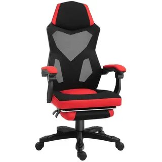Gamingstuhl ergonomisch Fußstütze höhenverstellbar Polyester Schwarz+Rot 58x63x112-122cm , Kunststoff , 63x122x58 cm , Büromöbel, Bürostühle, Gaming-Sessel