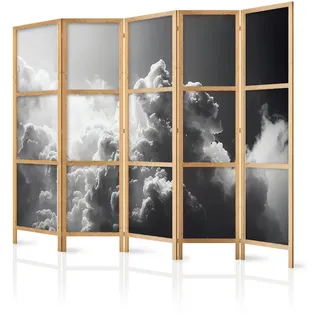 Muralo Paravent Japanischer 5-tlg 225x172 cm Wolken , Schwarz , Holz, Textil , Pinie , Galaxis , Rechteckig , 225x172x3 cm , Wohnzimmer, Raumteiler, Paravents