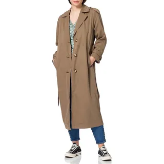 ONLY Damen Langer Trench Coat | Eleganter Basic Übergangs Mantel | Einreihig Longline mit Gürtel ONLLINE, Farben:Braun-3, Größe:S
