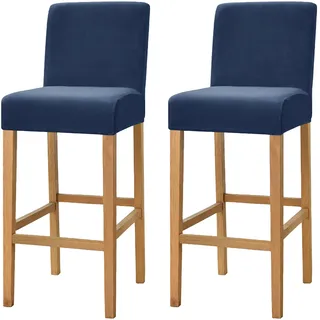 Dimatic Samt Plüsch Stuhl Abdeckung Theke Pub Bar Hocker Stuhl Slipcover für Esszimmer Cafe Barhocker Slipcover Möbelschutz Anti-Rutsch-Bezug mit elastischem Boden, 2er Set, Marineblau