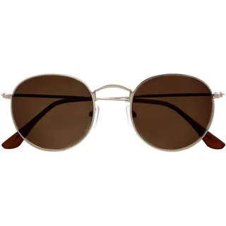 OPULIZE Sol Sonnenbrille Dünner Rand Runde Retro-Metallfassungen Kratzfest Getönte Linse UV400-Schutz Gold Braun Spitzen Herren Damen S94-9 +0.00