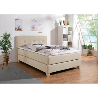 Home affaire Boxspringbett »Fargo« inkl. Topper, in 3 Matratzenarten, in Samt- oder Strukturstoff, beige