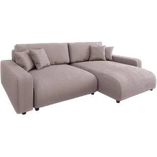 s-style möbel Ecksofa mit Schlaffunktion und Bettkasten in Cord-Stoff schöner Sitzkomfort, Ottomane rechts, B/T/H: 234 cm / 170 cm / 78 cm - Pink