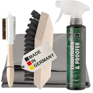 RENNER XXL MEINDL Wildleder-Pflegeset – Meindl Conditioner & Proofer Imprägnierung + Schmutzbürste + Mikrofasertuch + Wildlederbürste – Optimal für Nubuk- & Veloursleder