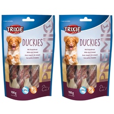 TRIXIE Hundeleckerli Premio Hunde-Duckies 100g - Premium Leckerlis für Hunde glutenfrei - ohne Getreide & Zucker, schmackhafte Belohnung für Training & Zuhause (Packung mit 2)