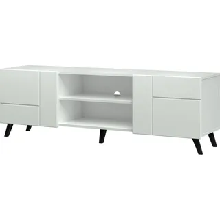 Fernsehschrank Diverse DV2 Sideboard 160x62x42 cm Gefräste Front 2 Türen Tv-Lowboard Weiß/Weiß/Muster 1 - Weiß