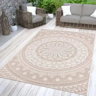 TT Home In-& Outdoorteppich Wetterfest Garten Orientalisches Marokkanisches Boho Design Größe 60x100 cm - Beige