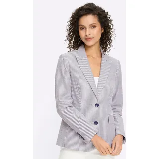Jackenblazer HEINE "Blazer", Damen, Gr. 34, grau (marine, weiß, gestreift), 65% Polyester, 35% Baumwolle, Blazer Jackenblazer