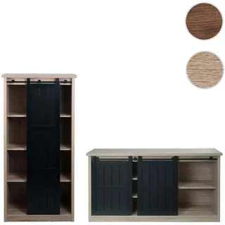 Wohnzimmerset aus Schrank und Sideboard HWC-K75, Schiebetüre Staufächer, Holz-Optik Industrial Metal