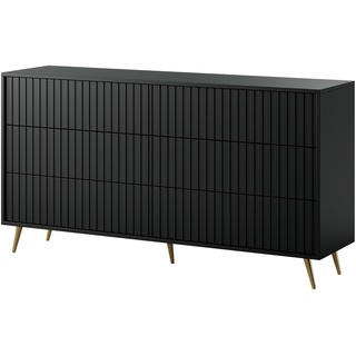 Selsey Kommode Schrank Aufbewahrungsschrank 154 cm Mit 6 Schubladen Schwarz Goldene Beine Belllo