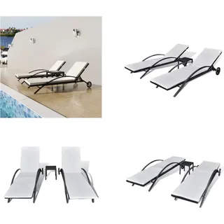 vidaXL Sonnenliegen mit Tisch Poly Rattan Schwarz - Liegestuhl - Liegestühle - Liege - Liegen - Schwarz