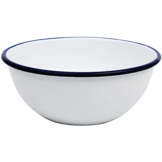 Olympia Emaille-Schüsseln-Set, 155 mm (6 1/8 Zoll), Weiß mit blauem Rand, spülmaschinenfest, ofenfest, Campinggeschirr, rustikales Essen, professioneller und privater Gebrauch, GM514