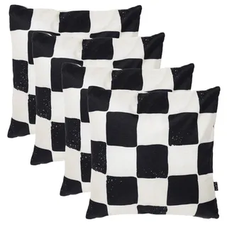 icon Outdoorkissen 4er Set , Schwarz , Textil , Kariert , Quadratisch , 43x43 cm , Gartenmöbel, Gartenpolster & Auflagen, Gartenkissen