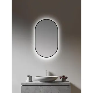 Talos LED Design Spiegel oval schwarz 45x75 cm - feuchtraumgeeignet für Ihr Badezimmer - Wandspiegel mit umlaufendem Raumlicht - mit hochwertigem, Aluminiumrahmen