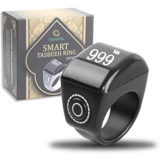 KEWAYO Smart Tasbih Zikr Ring, 18-22mm Muslim Digital Azan Wecker, Tasbih Zähler Smart Ring (Schwarz) (18mm)