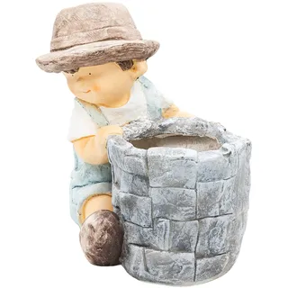Wichtelstube-Kollektion XL Gartenfigur Tom Dekofigur mit Blumentopf Outdoor Gartenfiguren Wetterfest für Außen Gartendeko mit Pflanzkübel Deko draußen Garten