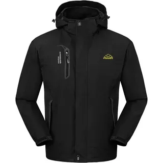 donhobo Herren Übergangsjacke Regenjacke Atmungsaktiv Wasserdicht Winddichte Funktionsjacke Outdoor Softshell Mantel Freizeitjacke mit Kapuze, Voll Schwarz, 2XL