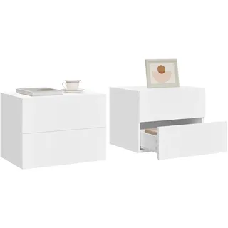 WOLTU 2er Set Nachttisch hängend, Wandregal mit Schublade,Nachtschrank Wandmontage, 40x30x30cm,Nachtkästchen zum Einhängen, schwebende Nachtkommode, modern, weiß für Schlafzimmer Wohnzimmer,NTS25ws-2