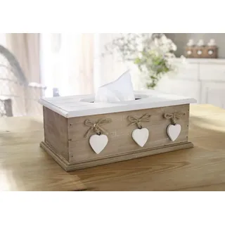 Tissue Box "White Heart" aus Holz, weiß, im Landhaus Stil, Feuchttücherspender, Kosmetiktücherbox