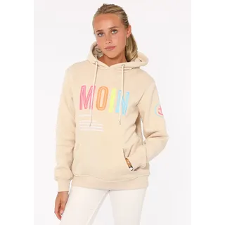 Zwillingsherz Sweatshirt mit aufgesticktem „Moin“-Schriftzug in Neonfarben beige