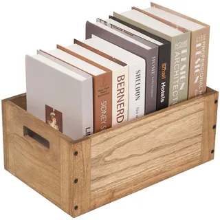 KIRIGEN Regalbox, Bücherbox, Holzkiste ohne Deckel, 36x23x15,2 cm, Braun | Paulownia-Holz, stapelbar und kombinierbar, für Hefte, Zeitschriften, Kleidung, Spielzeug und niedrige Regalfächer
