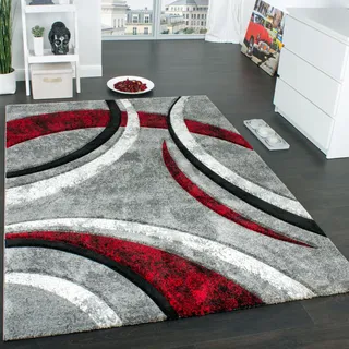 Paco Home Brillance 758 Kurzflorteppich 80 x 150 cm Grau/Rot