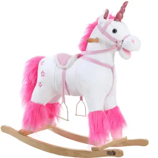 Spielwerk® Schaukeltier Einhorn inkl. Sound Effekt Sattel Zaumzeug Steigbügel Plüsch Schaukel Wippe Kinder Baby Spielzeug Balancetraining besonders weich Schaukelpferd - Pink
