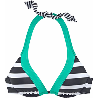 Bügel-Bikini-Top KANGAROOS "Anita", Damen, Gr. 36, Cup D, schwarz-weiß (schwarz, weiß), Microfaser, Polyamid, gestreift, kontrastfarbene Details, Bikini-Oberteile Bügel-Bikini-Top, im angesagten Blockstreifendesign