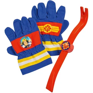 Simba 109252475 - Feuerwehrmann Sam Feuerwehr Handschuhe, aus Textil, 20x14cm für Kinderhände, Brecheisen 28cm, ab 3 Jahren
