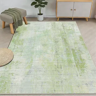WUTONG Waschbarer Teppich Wohnzimmer 160x200 Grün,Vintage Abstrakte Teppich Schlafzimmer rutschfest,Weich Kurzflor Teppiche für Jugendzimmer,Kinderzimmer,Esszimmer