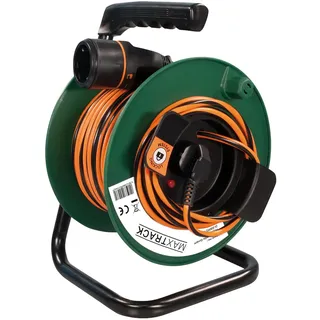 MAXTRACK Schutzkontakt-Verlängerungskabel 25m mit Kabeltrommel – NV7-25RL, verriegelbare Steckerverbindung, robuste Kabelrolle, 12 kg Zugkraft, ideal für Werkstatt, Garten & Baustelle
