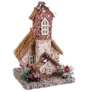 BigBuy Christmas Weihnachtsornament, Mehrfarbig, Natur, Polyfoam Haus, 15,5 x 16 x 24,5 cm