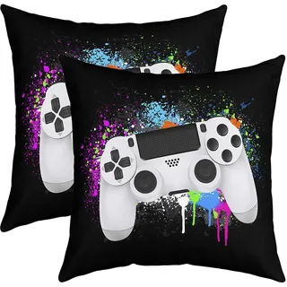 Loussiesd Gamepad Kissenbezüge Sofa Gamer Kissenbezug 45x45cm Weißes Videospiel Gaming Dekokissen Für Schlafzimmer Wohnzimmer Dekor Bunte Krawattenfarbe Kissenhülle Modern Game Controller Sofakissen