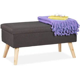 Relaxdays Sitzbank mit Stauraum, gepolsterte Truhenbank, modern, Holzbeine, Stoffbezug, HBT: 39 x 77 x 39 cm, dunkelgrau
