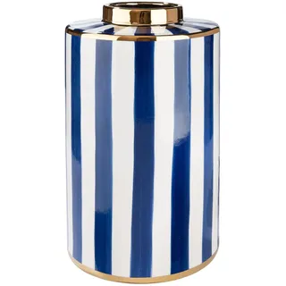 GILDE Vase Elio - Keramik - zylinderisch - glasiert - gestreift - blau weiß - Höhe 40cm x Ø 20cm - Filzgleiter und wasserdichte Vase