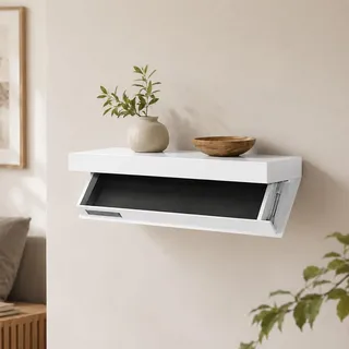 Zbyrithx Wandboard mit Geheimfach Aufbewahrungsbox aus Holz 40 x 21 x 7,2 cm Schweberegal mit versteckter Hängeschublade Wandregal für Wohnzimmer Büro Küche