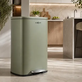 MAXCRAFT Mülleimer / Treteimer mit Soft Close Deckel - 50 Liter in Grün - Grün
