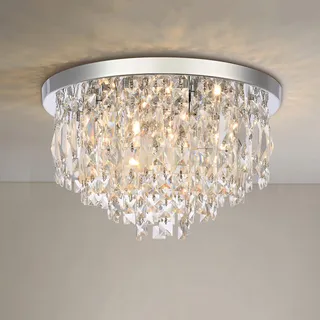 A1A9 Moderne Kristallleuchter Deckenleuchten, Klare K9 Kristall Chrom Unterputzleuchten, Elegante runde LED Pendelleuchte für Wohnzimmer, Esszimmer, Schlafzimmer, Lounge (Durchmesser 40cm)