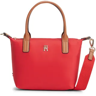 Tragetasche TOMMY HILFIGER "POPETTE MINI TOTE", Damen, Gr. B/H/T: 30cm x 20cm x 14cm, rot, Textil, Taschen Tragetasche, Damen Umhängetasche, Minibag mit abnehmbarem Umhängeriemen