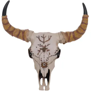 Mendler Deko Schädel HWC-Q11, Polyresin Stier Bulle Longhorn Kopf Trophäe mit Verzierung, In-/Outdoor 41cm