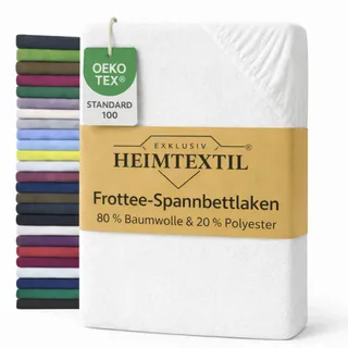 Exklusiv Heimtextil Frottee Spannbettlaken Marke 120 x 200 cm 80% Baumwolle, 20% Polyester Öko - Tex Zertifiziert, Markenqualität, Matratzenhöhe bis 25 cm, Naturweiß
