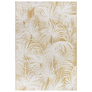 NORTHRUGS In- und Outdoor Teppich 120x170cm - Wetterfest Boho Modern Palmen Blätter Florales Muster Läufer Terrassenteppich Balkonteppich Küchenläufer Badteppich Wohnzimmerteppich Wasserfest in Gold